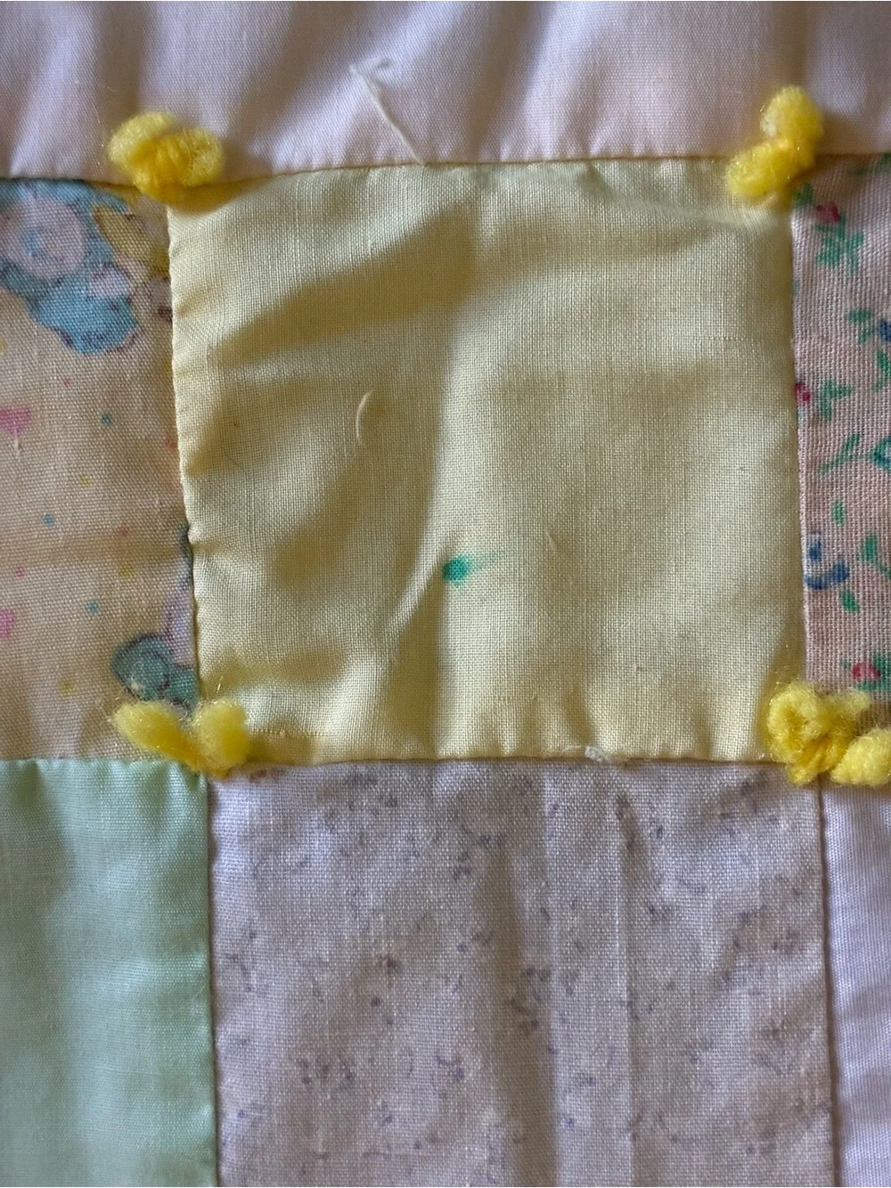Vintage Care Bears Handmade Baby Quilt Blanket Pastel Patchwork 38x46